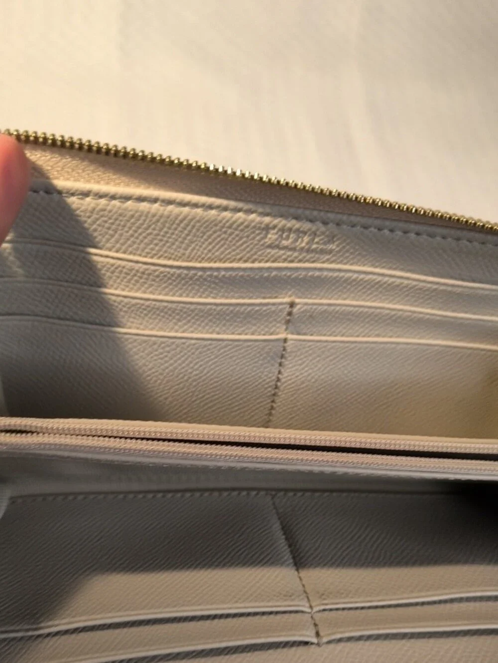 Furla Pebbled Leather Zip Wallet in Light Beige with Gold Logo (Ballerina)